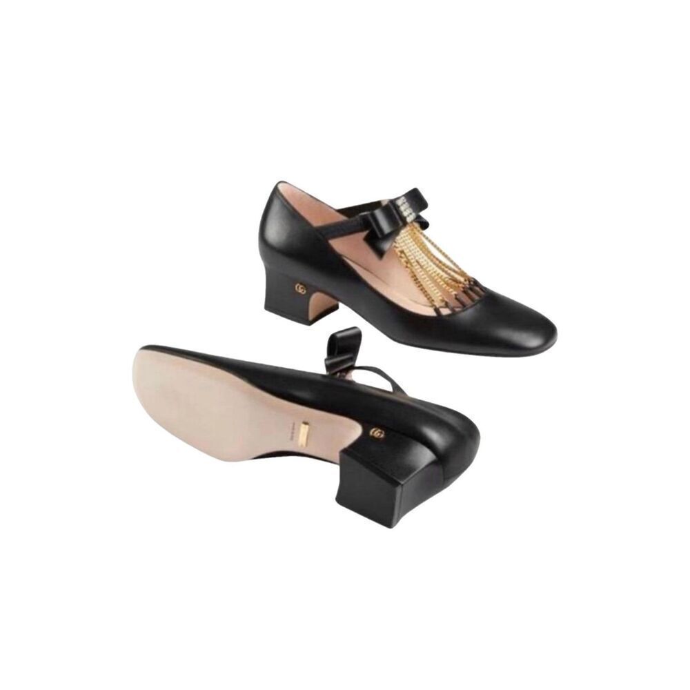 Gucci Nappa Crystal Bonny Bow Mary Jane Pumps 38.5 Black NEW - Picture 4 of 9